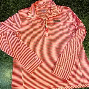 Women Vineyard Vines 1/4 Zip U Pullover Pink and White